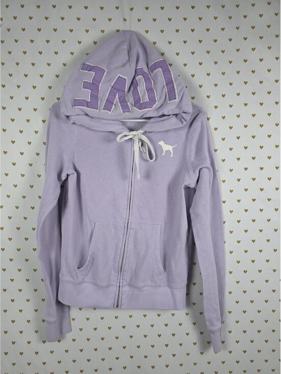 PINK Victoria's Secret Tops - Victorias Secret Pink Vintage Y2K LOVE Purple Embroidered Full zip Hoodie Jacket
